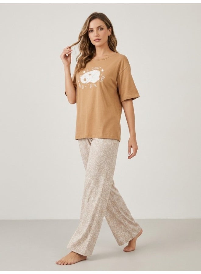 Women's cotton two-piece pajama set with wide-leg pants for comfortable wear - women's loungewear in various styles - Image 3