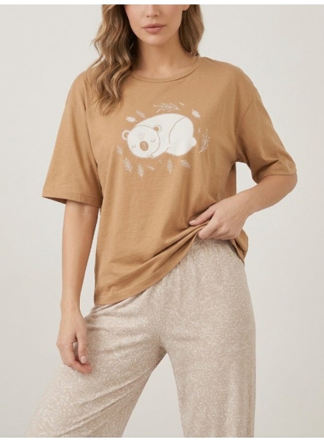 Women's cotton two-piece pajama set with wide-leg pants for comfortable wear - women's loungewear in various styles - Image 4