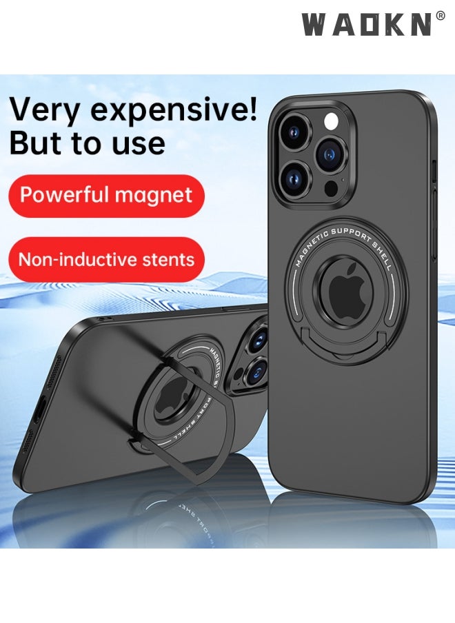 WAOKN Luxury Magnetic Case For iPhone 15 Pro With Mobile Phone Holder Hide Stand Hard Cover Black  - Image 3