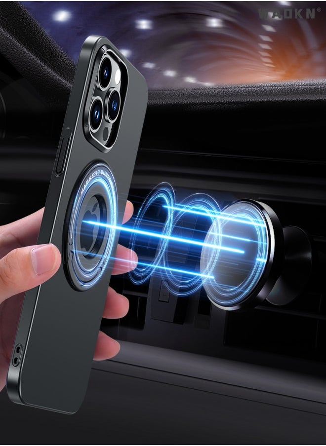 WAOKN Luxury Magnetic Case For iPhone 15 Pro With Mobile Phone Holder Hide Stand Hard Cover Black  - Image 2