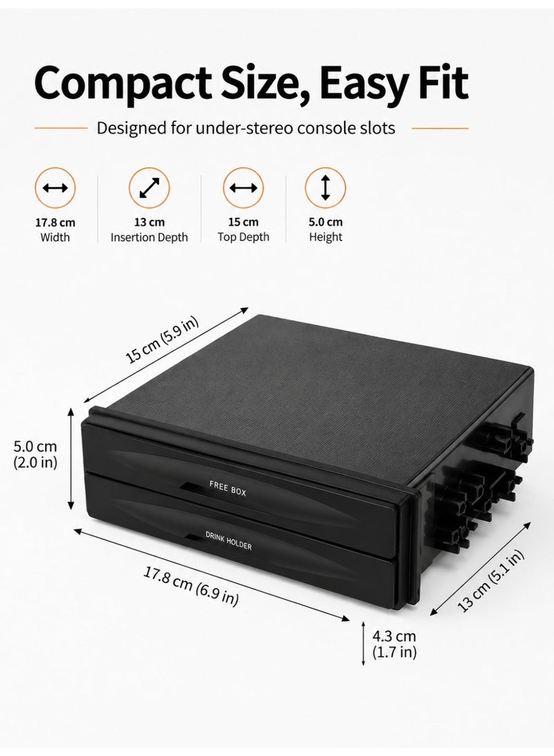 lebonaer Multi-purpose Junk Box CX-28: Ideal for Single-Disc Player Modifications in Vehicles with Double-Layer Spaces. This versatile storage box is designed to fit perfectly into the empty lower space when converting single-disc players, providing convenient storage for miscellaneous items and drinks. Product dimensions are identical to standard single-disc players (approximately 15cm x 17.5cm x 5cm), ensuring easy installation without modifications. It helps maximize car interior organization and space utilization. Long tail keywords: multi-purpose junk box, CX-28, single-disc player modification accessory, vehicle storage box, double-layer space utilization, miscellaneous item holder, drink holder, car accessory, automotive storage solution, car organizer, dashboard storage, aftermarket car part, vehicle interior organizer, cup holder for car, small item storage, car modification supply, OEM size storage, compact car storage, multi-functional junk box, CX-28 model, single CD player upgrade, - Image 2