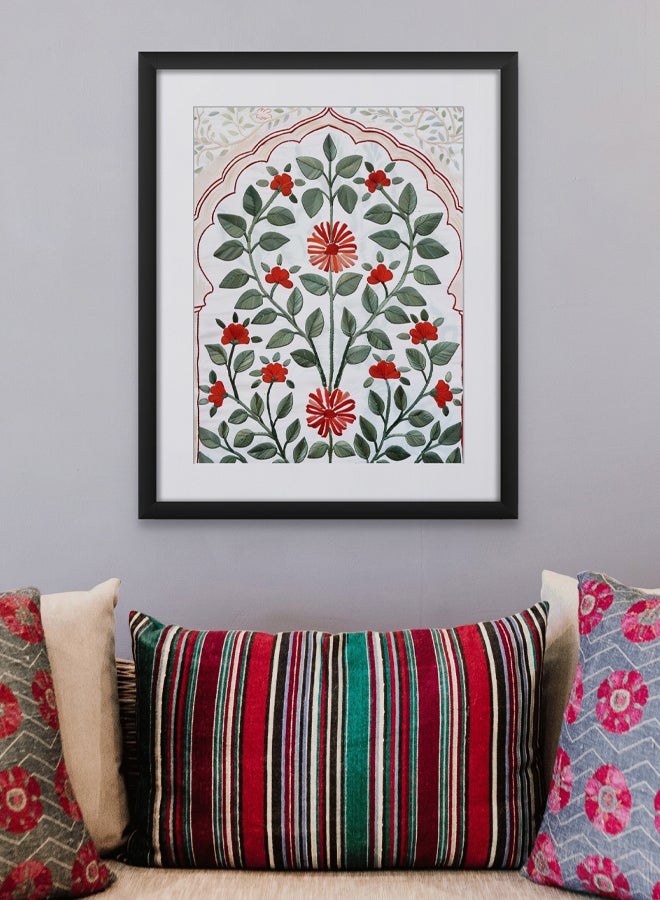 Art Decor Floral Embroidery Wall Art Red and Green Pattern Art with Matboard Framed Fine Art Wall Décor for Living Room Dining Room Bedroom Hallway Gifting - Image 1