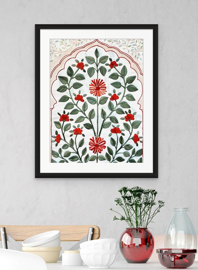 Art Decor Floral Embroidery Wall Art Red and Green Pattern Art with Matboard Framed Fine Art Wall Décor for Living Room Dining Room Bedroom Hallway Gifting - Image 2