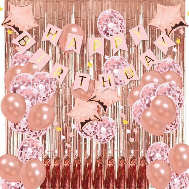 Finypa Rose Gold Birthday Decorations for Women 2pcs Foil Fringe Curtains,Pink Happy Birthday Banner,Princess Birthday Decorations for Girls16th 18th 20th 30th Birthday Party Supplies - Image 5