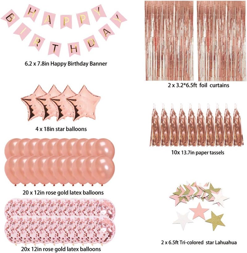 Finypa Rose Gold Birthday Decorations for Women 2pcs Foil Fringe Curtains,Pink Happy Birthday Banner,Princess Birthday Decorations for Girls16th 18th 20th 30th Birthday Party Supplies - Image 3
