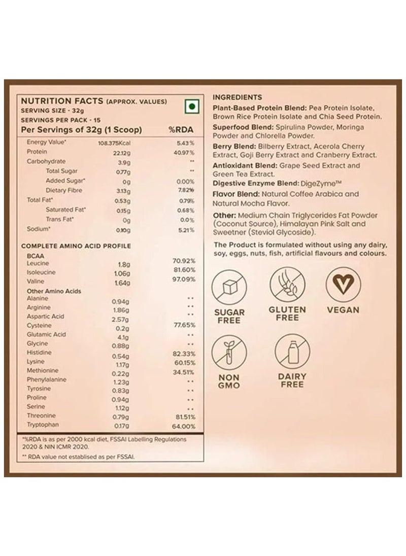 WELLBEING NUTRITION - Organic Vegan Plant Protein Powder 22G European Pea Protein Isolate 5G Bcaa, Superfoods, Fiber For Muscle Growth, Italian Cafe Mocha 500Gm - Image 1