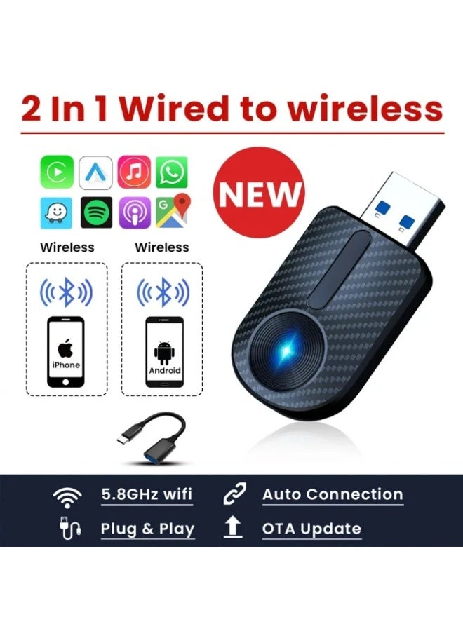 ديقيساند محول لاسلكي 2 في 1 لـ Apple CarPlay و Android Auto - دونجل صغير مطور لعام 2025 مزود بمنفذ USB-C، يعمل بمجرد التوصيل، يحول النظام السلكي الأصلي إلى نظام لاسلكي بسلاسة، اتصال تلقائي سريع بدون تأخير للسيارات موديل 2016 وما بعدها - Image 1