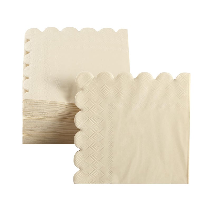 BEFORYOU 100 Pack Cocktail Napkin 2-Ply Scalloped Edged Dessert Napkins Folded 5 x 5 Inches Disposable Napkins for Dinner Wedding Birthday Party Bridal Anniversary Reception Event (Milky-White) - Image 4