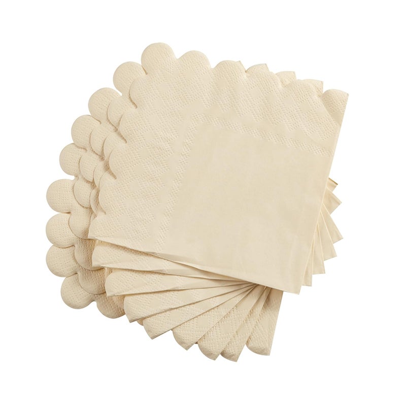 BEFORYOU 100 Pack Cocktail Napkin 2-Ply Scalloped Edged Dessert Napkins Folded 5 x 5 Inches Disposable Napkins for Dinner Wedding Birthday Party Bridal Anniversary Reception Event (Milky-White) - Image 3