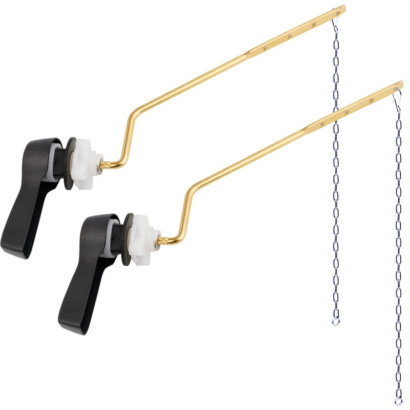 Hibbent 2 Pack Universal Metal Side Mount Toilet Handle Replacement Kit Brass Toilet Flush Tank Lever with 2 Pieces Stainless Steel Flapper Chains for Most Toilets OilRubbed Bronze