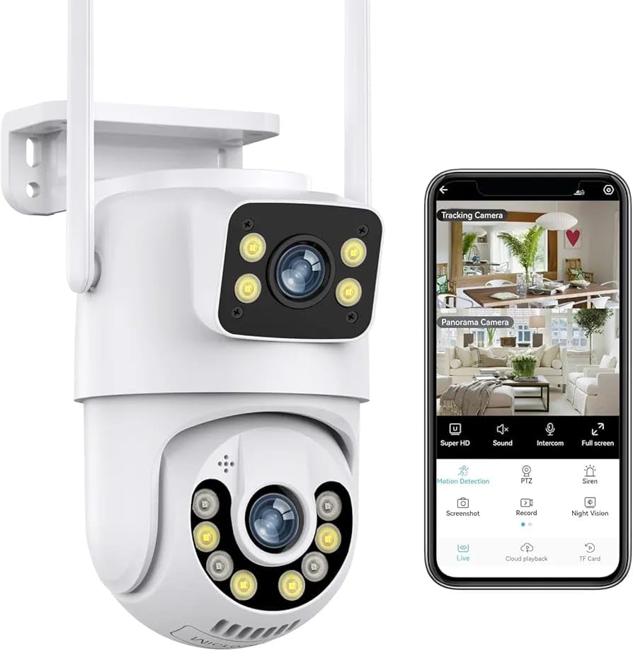 كاميرا ديكو Cameradekho Camera Dekho 1080p Ptz Outdoor Security Camera Dual Lens Linkage Wireless Cameras For Home Security 360 View Auto Tracking Surveillance Camera With Human Detection Color Night Vision