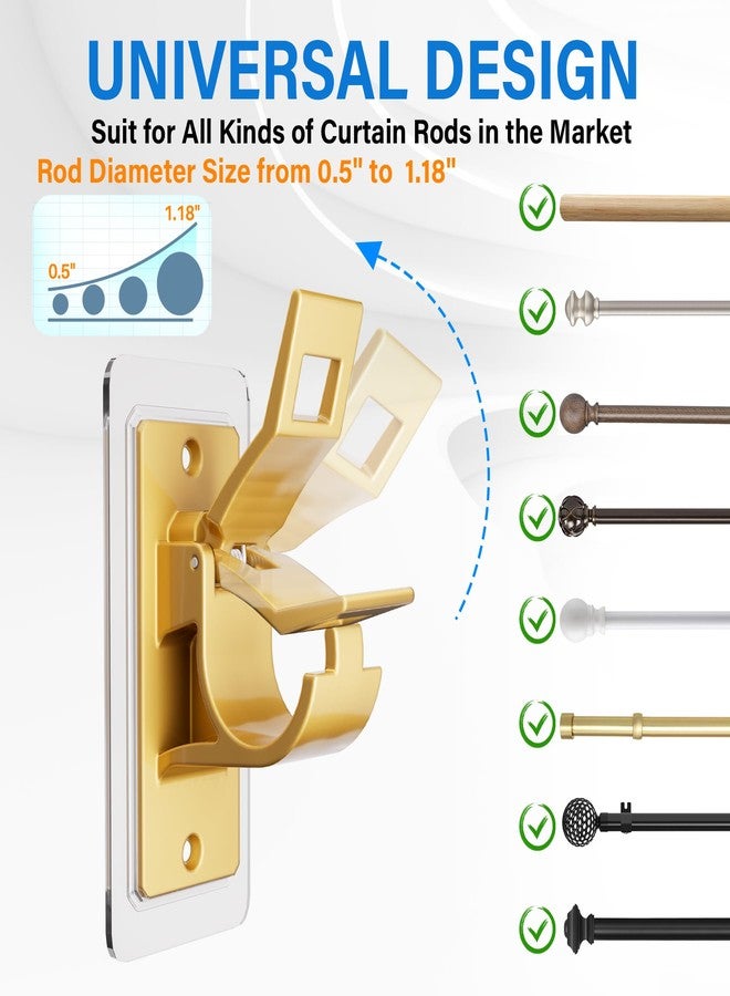 Antimbee 6PCS Self Adhesive Curtain Rod Bracket, No Drilling Curtain Rod Holders, 20lbs Load Capacity Golden Hangers for Bathroom, Living Room, Kitchen - Image 2