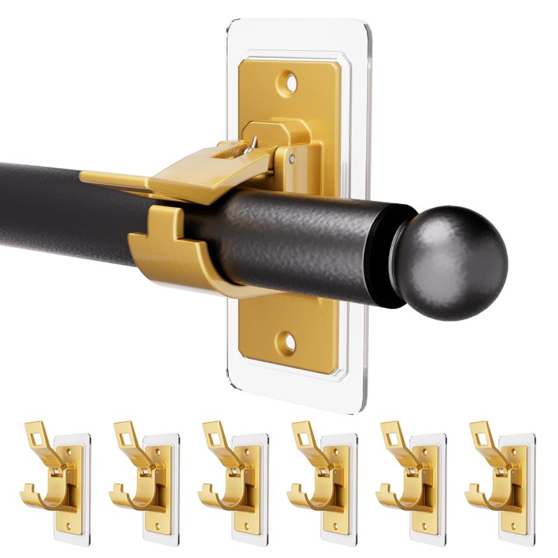 Antimbee 6PCS Self Adhesive Curtain Rod Bracket, No Drilling Curtain Rod Holders, 20lbs Load Capacity Golden Hangers for Bathroom, Living Room, Kitchen - Image 1