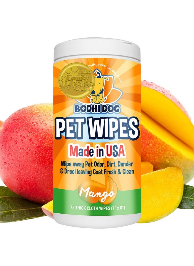 Bodhi Dog - Bodhi Dog Pet Wipes - Grooming, Cleaning and Deodorizing Wipes for Dogs & Cats - No Parabens or SLS - Large, Thick, Wet Wipes - Wipe Away Pet Odors & Refreshes Coat - Mango Scent (75 Count) - Image 1