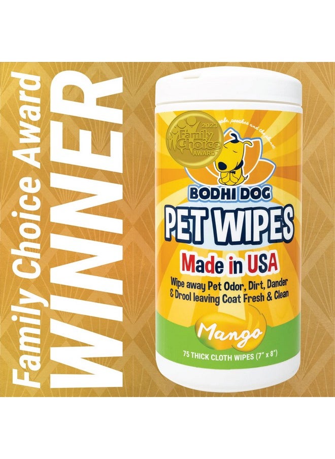 Bodhi Dog - Bodhi Dog Pet Wipes - Grooming, Cleaning and Deodorizing Wipes for Dogs & Cats - No Parabens or SLS - Large, Thick, Wet Wipes - Wipe Away Pet Odors & Refreshes Coat - Mango Scent (75 Count) - Image 1