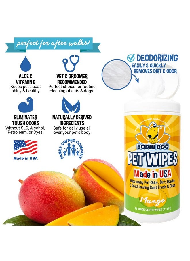 Bodhi Dog - Bodhi Dog Pet Wipes - Grooming, Cleaning and Deodorizing Wipes for Dogs & Cats - No Parabens or SLS - Large, Thick, Wet Wipes - Wipe Away Pet Odors & Refreshes Coat - Mango Scent (75 Count) - Image 1