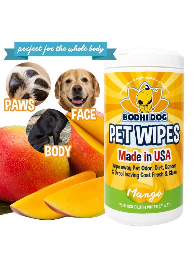 Bodhi Dog - Bodhi Dog Pet Wipes - Grooming, Cleaning and Deodorizing Wipes for Dogs & Cats - No Parabens or SLS - Large, Thick, Wet Wipes - Wipe Away Pet Odors & Refreshes Coat - Mango Scent (75 Count) - Image 1
