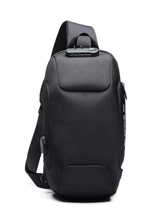 FANDARE Anti theft sling bag, new men's bag with USB charging port, reflective stripes, shoulder bag, bicycle camping and cycling day bag, waterproof polyester, L - Image 1