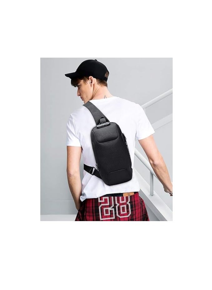 FANDARE Anti theft sling bag, new men's bag with USB charging port, reflective stripes, shoulder bag, bicycle camping and cycling day bag, waterproof polyester, L - Image 2