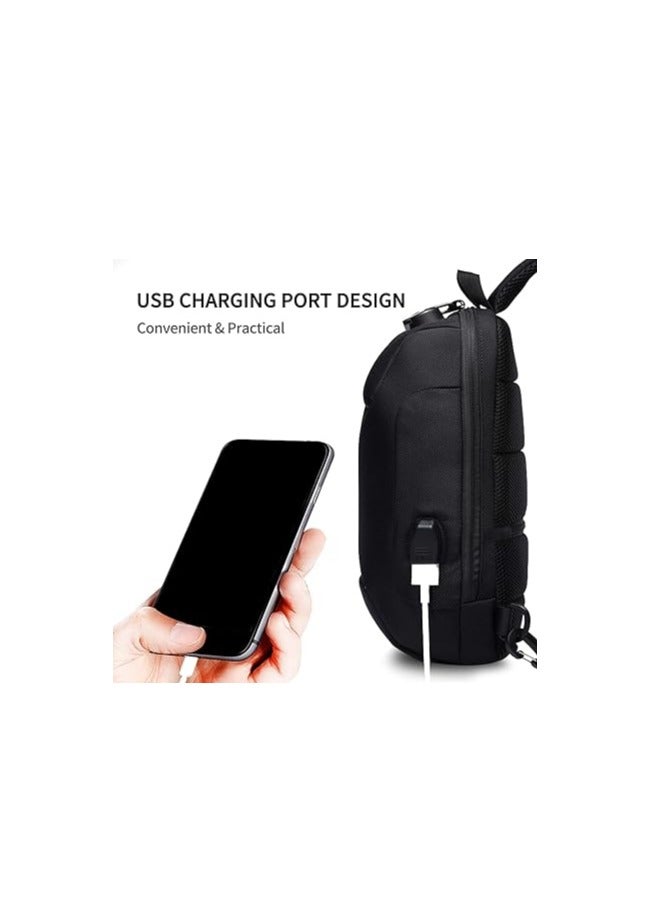 FANDARE Anti theft sling bag, new men's bag with USB charging port, reflective stripes, shoulder bag, bicycle camping and cycling day bag, waterproof polyester, L - Image 3