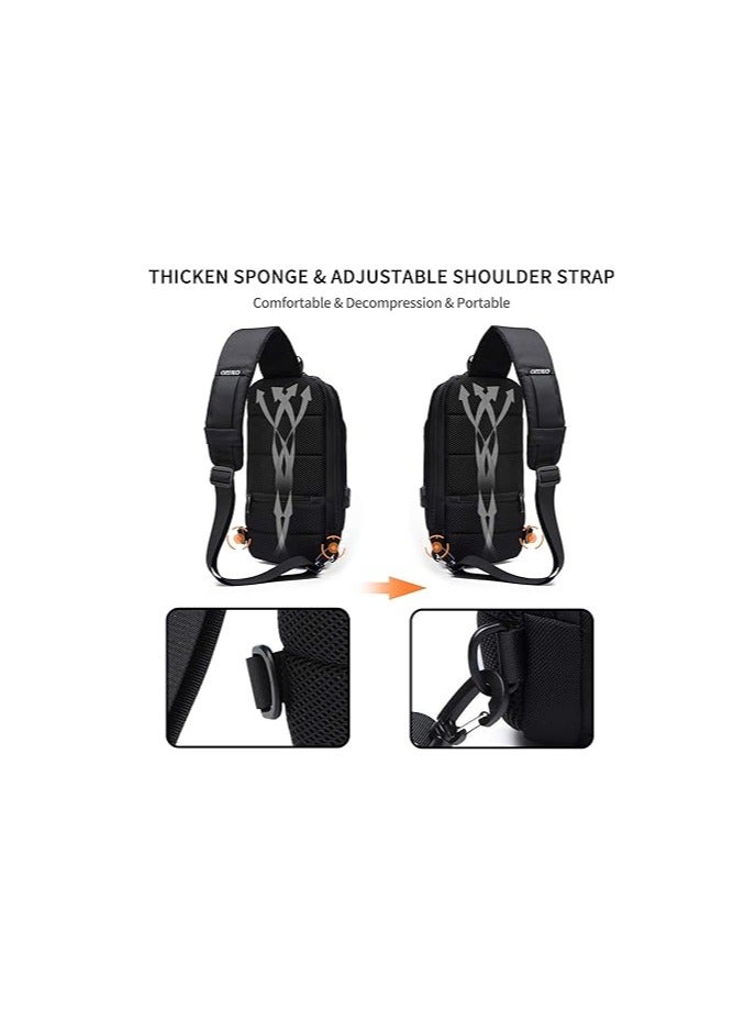 FANDARE Anti theft sling bag, new men's bag with USB charging port, reflective stripes, shoulder bag, bicycle camping and cycling day bag, waterproof polyester, L - Image 4