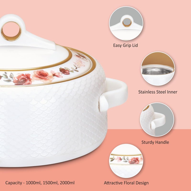 NAYASA طقم قدر ناياسا كورال المعزول من الفولاذ المقاوم للصدأ مكون من 3 قطع (1000 مل، 1500 مل، 2000 مل) - أبيض - Image 4