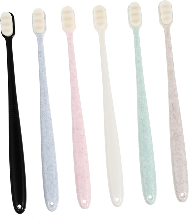 PartyKindom 6pcs Soft Bristle Toothbrushes for Adults Gentle Gum Care Wavy Head Comfortable Grip Green Blue Pink Beige Black White - Image 2