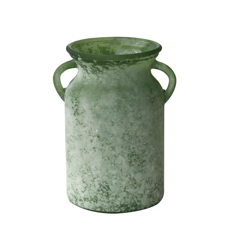 SHMILMH Glass Flower Vase with Handle â€“ 8 Inches Rustic Imitation Ceramic Vase for Flowers, Vintage White Green Centerpiece Decor for Farmhouse, Modern Home, Table & Holiday Decorations - Image 1