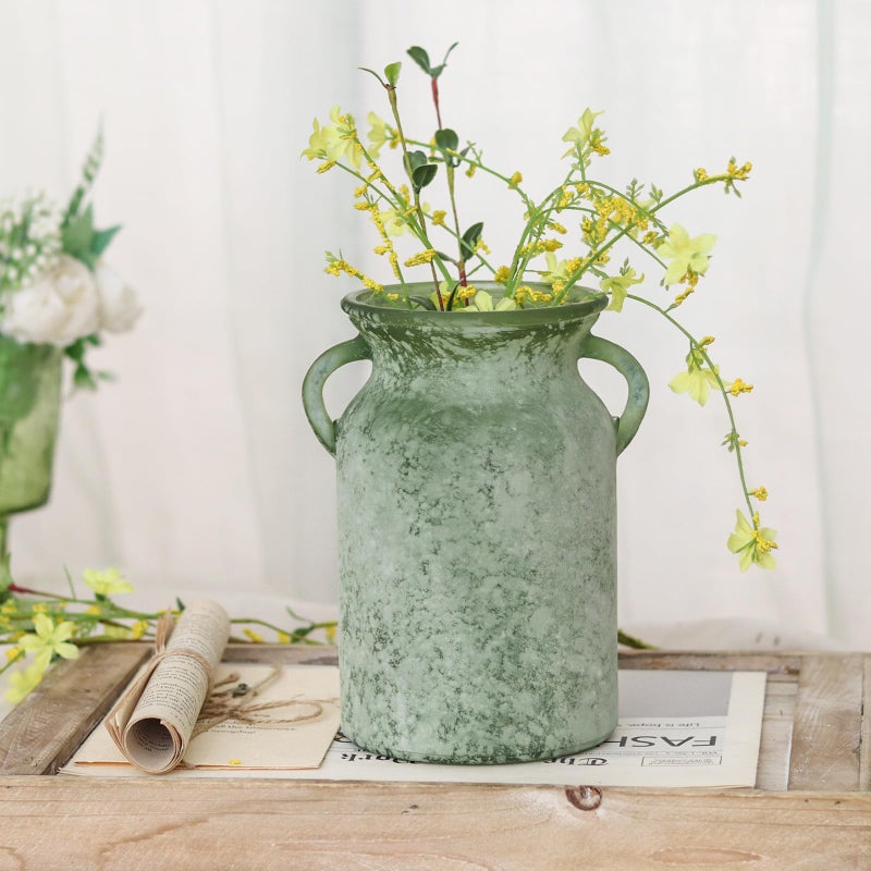 SHMILMH Glass Flower Vase with Handle â€“ 8 Inches Rustic Imitation Ceramic Vase for Flowers, Vintage White Green Centerpiece Decor for Farmhouse, Modern Home, Table & Holiday Decorations - Image 4
