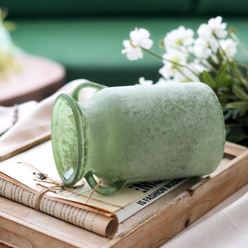 SHMILMH Glass Flower Vase with Handle â€“ 8 Inches Rustic Imitation Ceramic Vase for Flowers, Vintage White Green Centerpiece Decor for Farmhouse, Modern Home, Table & Holiday Decorations - Image 3