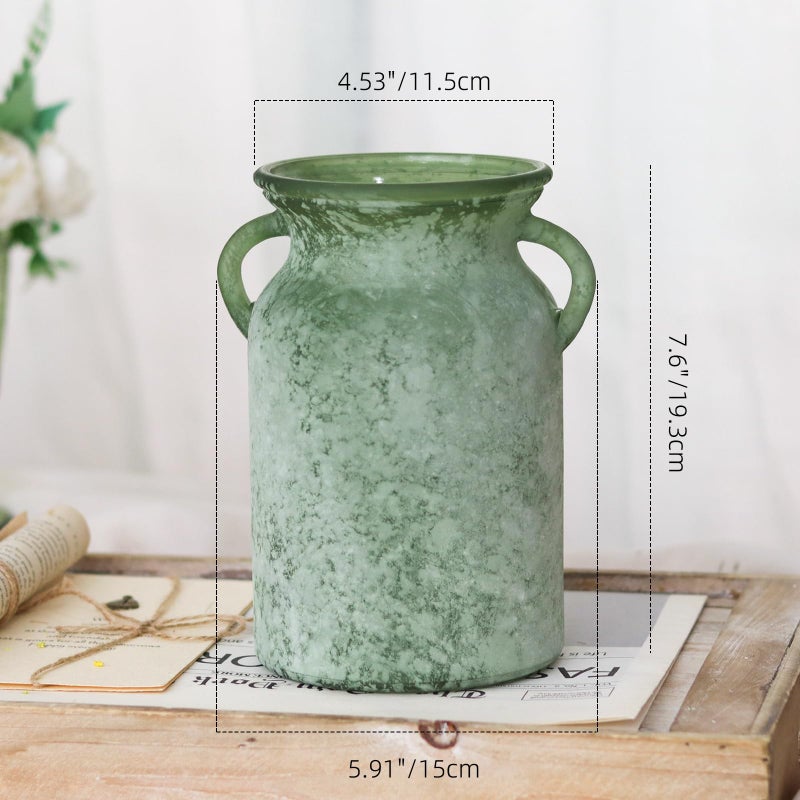 SHMILMH Glass Flower Vase with Handle â€“ 8 Inches Rustic Imitation Ceramic Vase for Flowers, Vintage White Green Centerpiece Decor for Farmhouse, Modern Home, Table & Holiday Decorations - Image 5