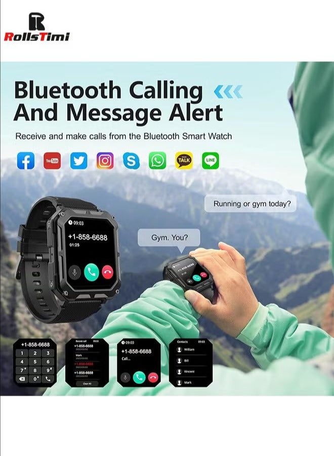 رولستيمي ساعة ذكية للرجال 1.83 بوصة عالية الوضوح في الهواء الطلق التكتيكية وعرة ساعة ذكية ، معدل ضربات القلب النوم رصد اللياقة البدنية تتبع ساعة. - Image 4