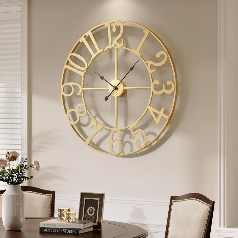 Cuspin Large Wall Clock 30 Inch, Decorative Gold Clocks Silent Non Ticking Battery-Operated for Living Room Kitchen Mantel Decor, Metal Round Modern Wall Clocks Arabic Numerals - Image 3