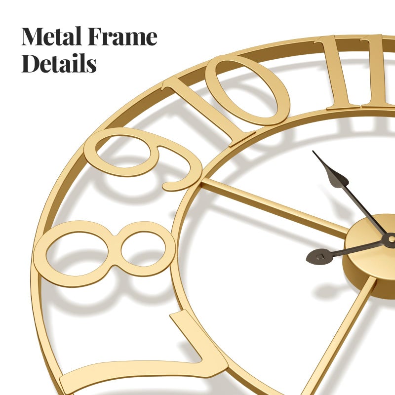 Cuspin Large Wall Clock 30 Inch, Decorative Gold Clocks Silent Non Ticking Battery-Operated for Living Room Kitchen Mantel Decor, Metal Round Modern Wall Clocks Arabic Numerals - Image 4