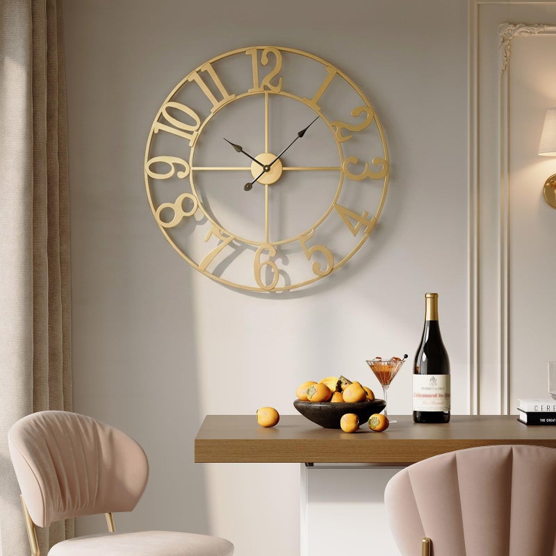 Cuspin Large Wall Clock 30 Inch, Decorative Gold Clocks Silent Non Ticking Battery-Operated for Living Room Kitchen Mantel Decor, Metal Round Modern Wall Clocks Arabic Numerals - Image 2