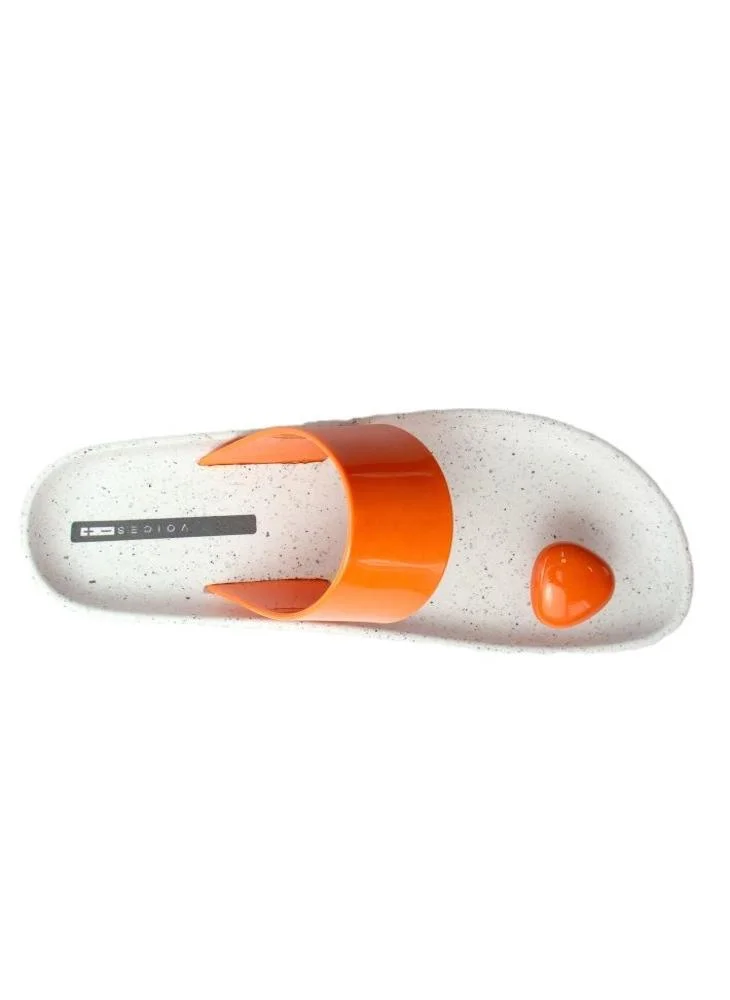 Voices Smooth Stone Women'S Anti Slip Sole  Colored Strap Sandals - White/Orange
