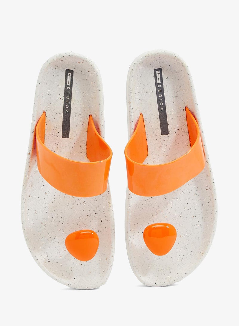 Voices Smooth Stone Women'S Anti Slip Sole  Colored Strap Sandals - White/Orange - Image 4