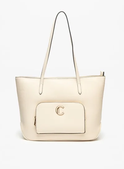 Le Confort Women Solid Tote Bag with Front Pocket and Zip Closure