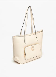 Le Confort Women Solid Tote Bag with Front Pocket and Zip Closure  - Image 2