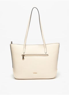 Le Confort Women Solid Tote Bag with Front Pocket and Zip Closure  - Image 3