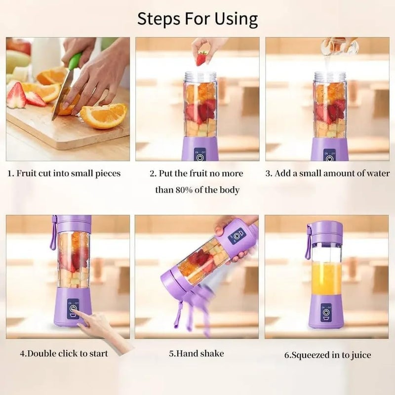 RADHEHUL 6 Blade Smoothie Maker Portable Electric USB Juice Maker Juicer Bottle Blender Mixer Rechargeable Bottle Portable Fruit Juicer Mixermulti MULTICOLOUR - Image 3