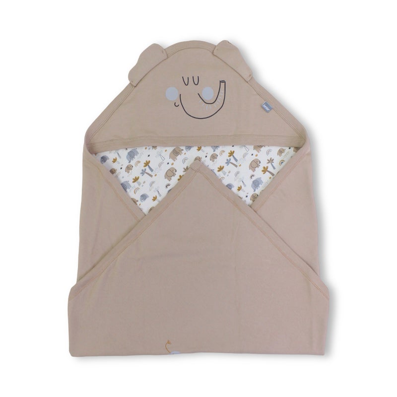 Junior Cotton Baby Blanket – Beige & Off-White with Elephant Design - Image 1