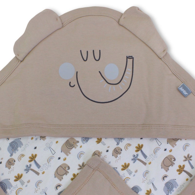 Junior Cotton Baby Blanket – Beige & Off-White with Elephant Design - Image 2