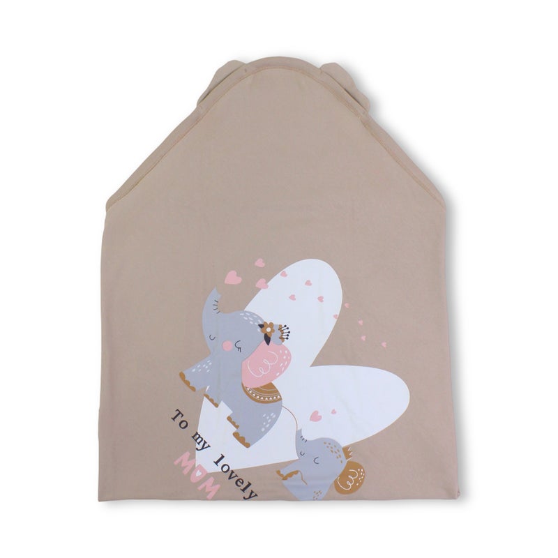 Junior Cotton Baby Blanket – Beige & Off-White with Elephant Design - Image 3