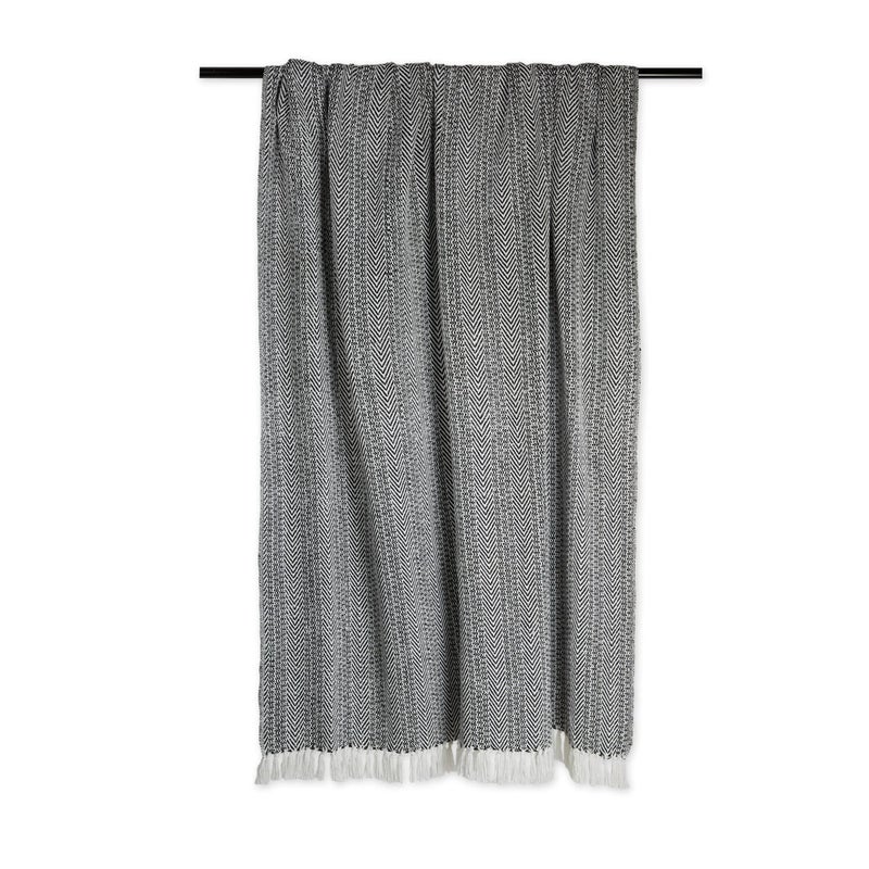 DII Herringbone Striped Collection Cotton Throw Blanket, 50x60, Black - Image 2