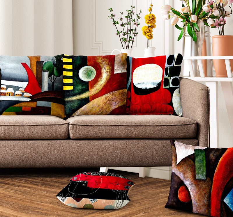 Ultimate Trends Polyester Digital Modern Printed Cushion Cover 18x18 Set of 5, Black Red (UTCC-1008_ 18) - Image 1