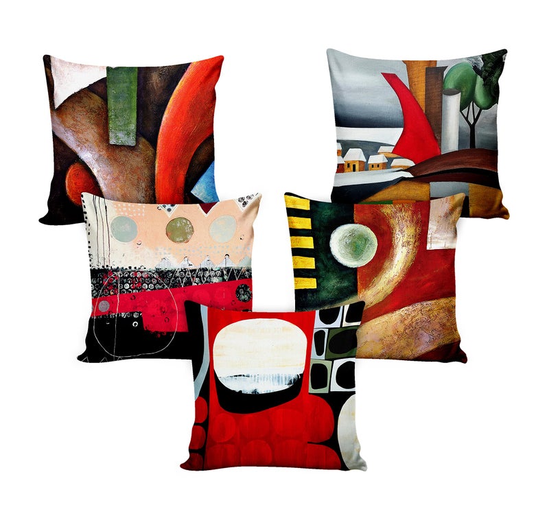 Ultimate Trends Polyester Digital Modern Printed Cushion Cover 18x18 Set of 5, Black Red (UTCC-1008_ 18) - Image 2