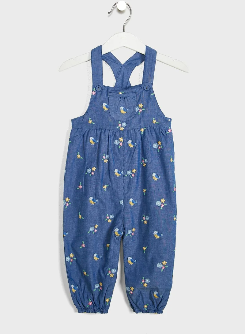 JoJo Maman Bebe Kids Bird Embroidered Playsuits