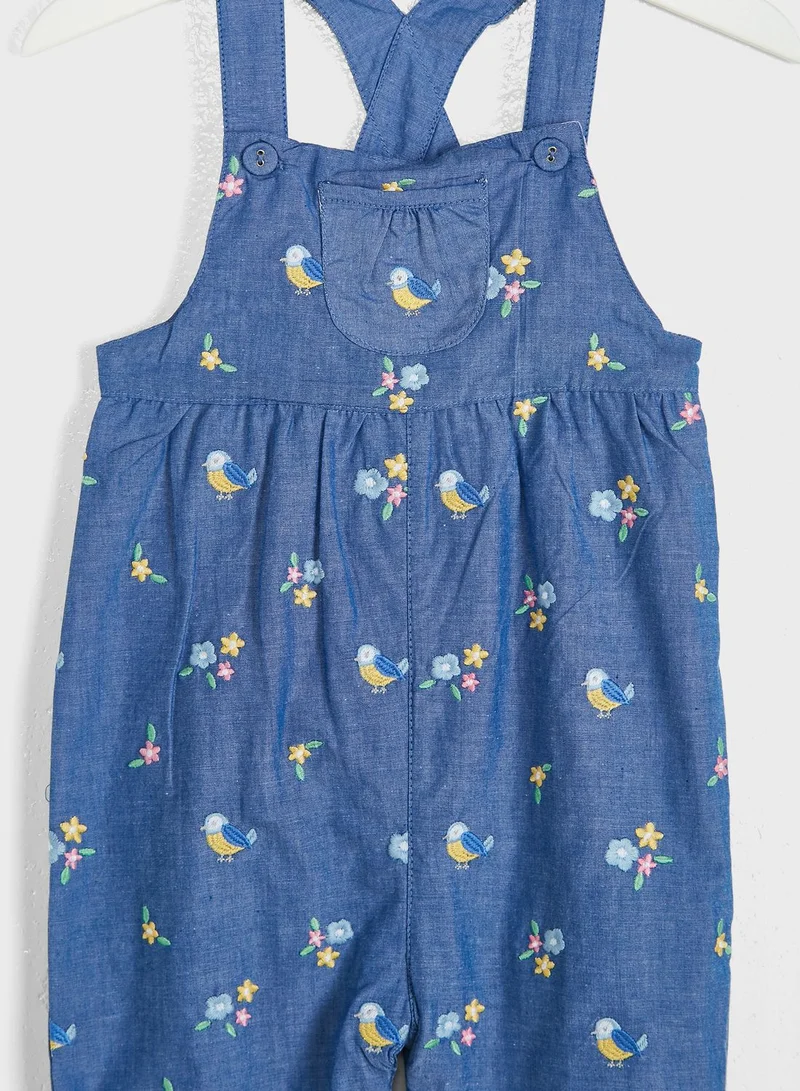 JoJo Maman Bebe Kids Bird Embroidered Playsuits