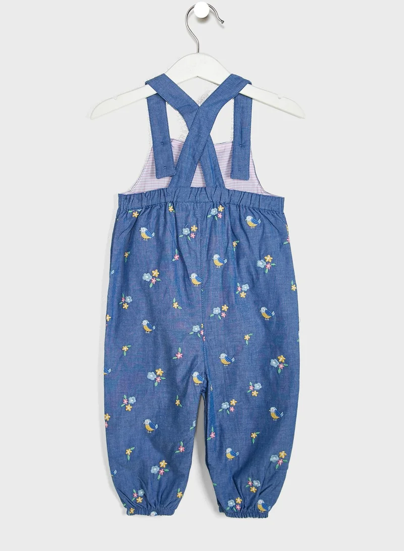 JoJo Maman Bebe Kids Bird Embroidered Playsuits
